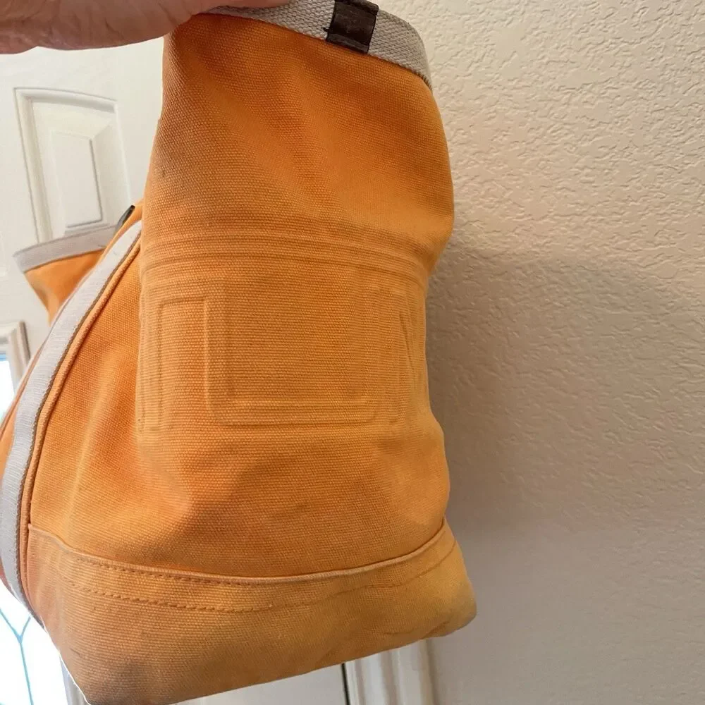 TUMI Tote Bag Canvas ORN Plain Distressed READ Orange Leather Trim
